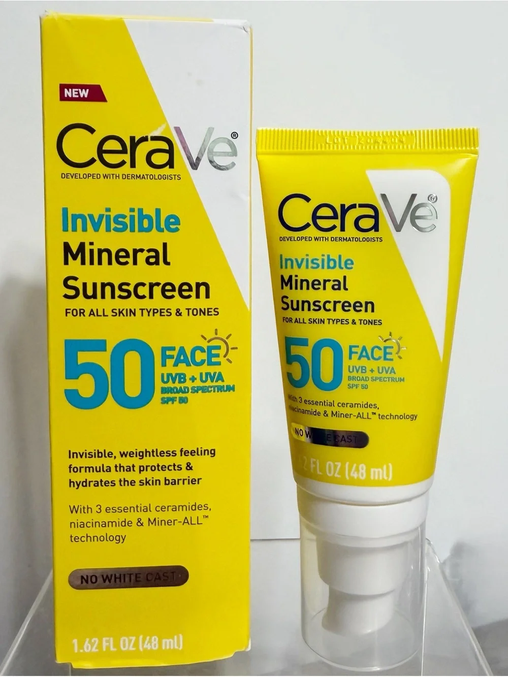 CeraVe Invisible Mineral Sunscreen SPF 50, Face Sunscreen w/ Ceramides ~ NIB
